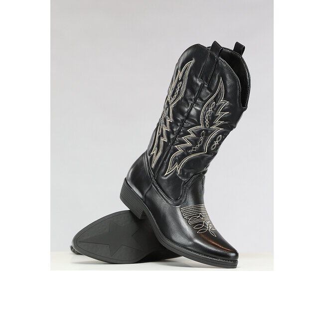 Schwarze Westernstiefel in Lederoptik mit Nähten