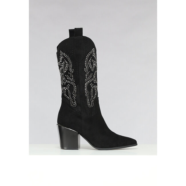 Schwarze Cowboystiefel mit Glitzersteinen