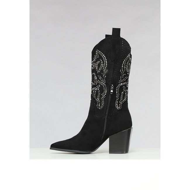 Schwarze Cowboystiefel mit Glitzersteinen