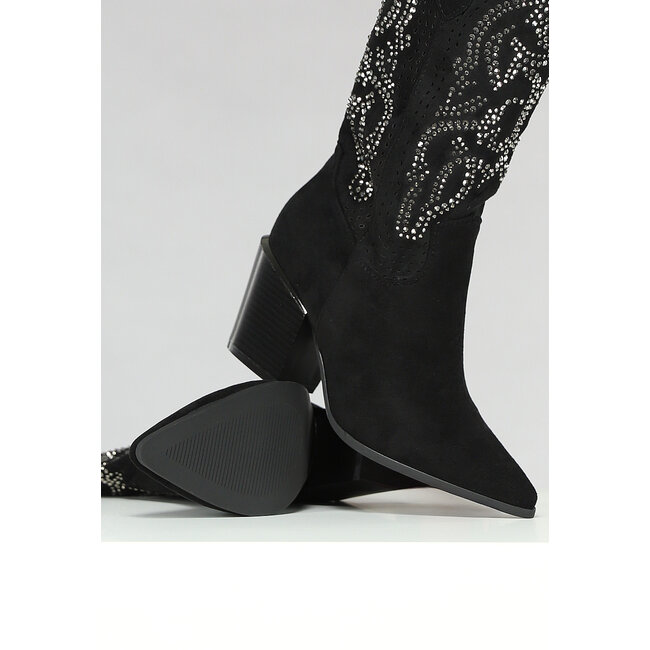 Schwarze Cowboystiefel mit Glitzersteinen