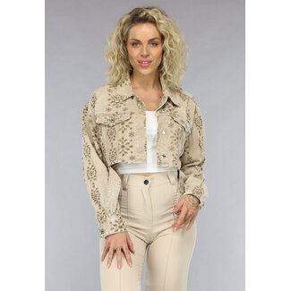 Beigefarbene Jacke mit gesticktem Druck