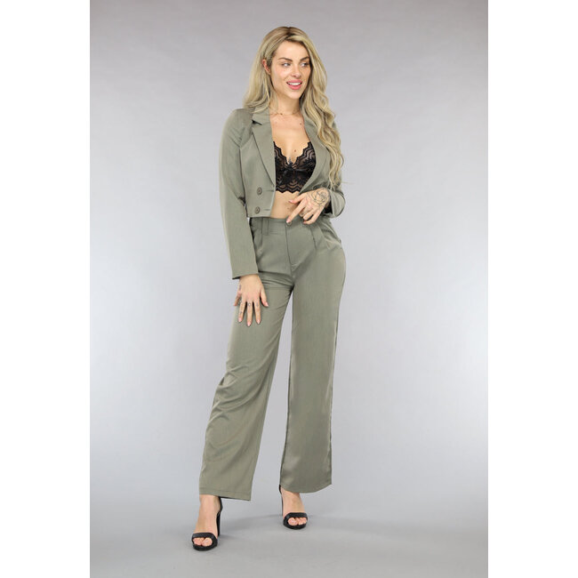 Khaki 2-teiliges Damenkostüm mit weiter Hose