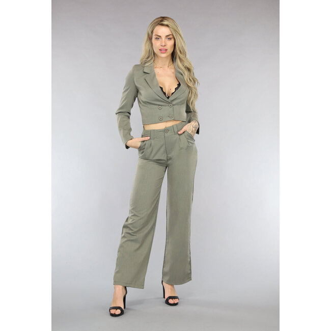 Khaki 2-teiliges Damenkostüm mit weiter Hose