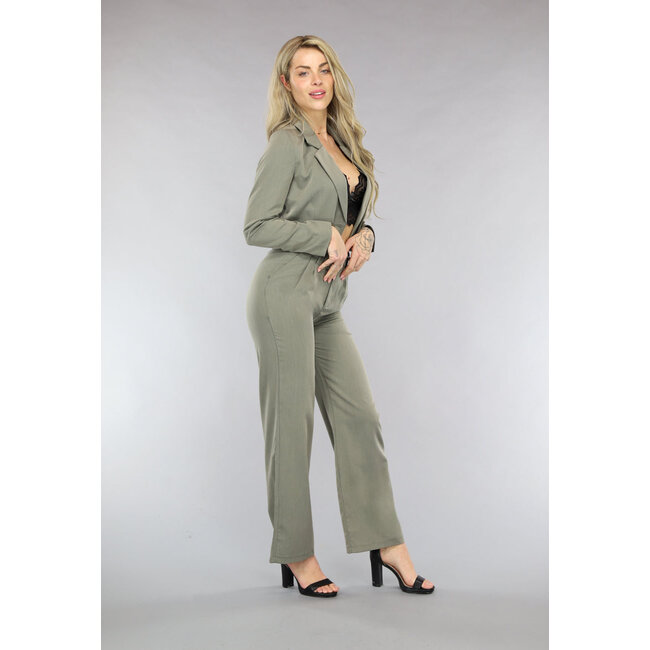 Khaki 2-teiliges Damenkostüm mit weiter Hose