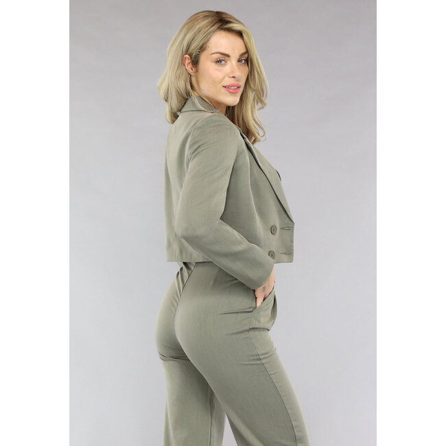 Khaki 2-teiliges Damenkostüm mit weiter Hose