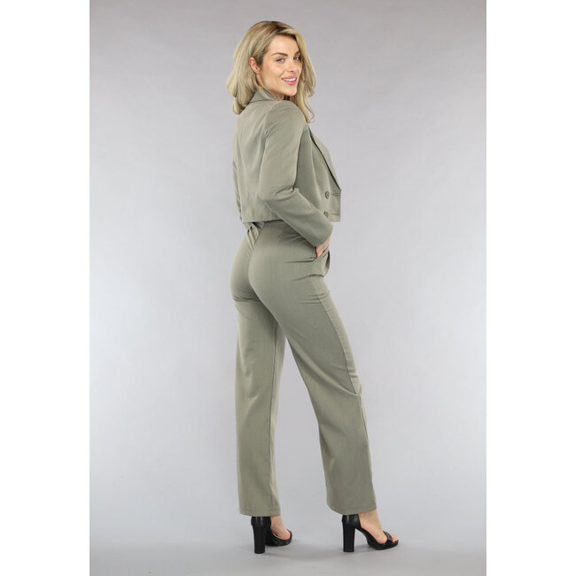 Khaki 2-teiliges Damenkostüm mit weiter Hose