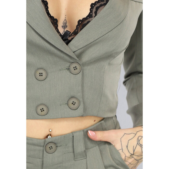 Khaki 2-teiliges Damenkostüm mit weiter Hose
