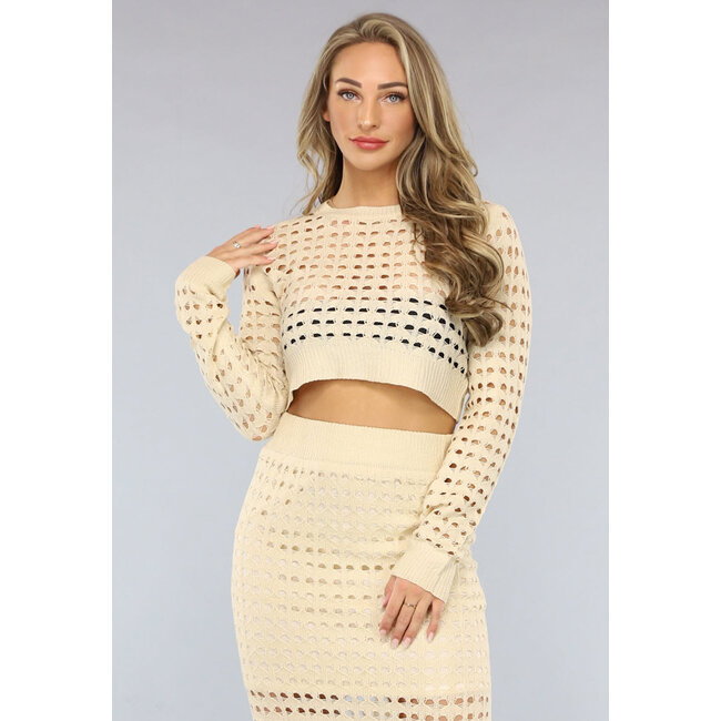 Beige gehäkeltes 2-teiliges Cover Up Set