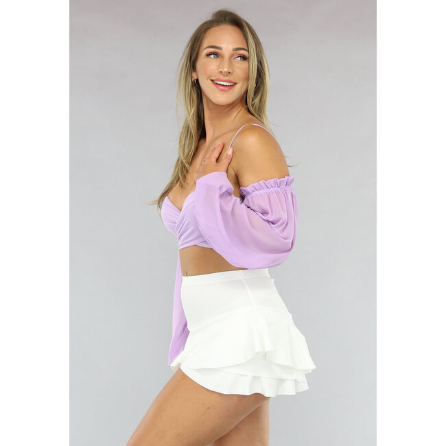 Lila Chiffon schulterfreies Crop-Top