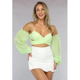 Schulterfreies Chiffon-Top in Hellgrün