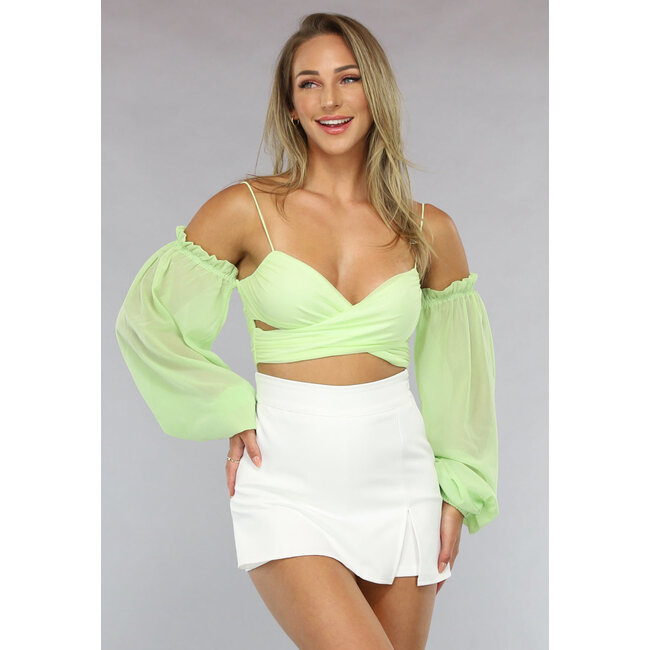 Schulterfreies Chiffon-Top in Hellgrün