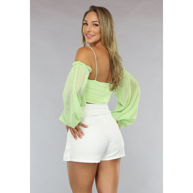 Schulterfreies Chiffon-Top in Hellgrün