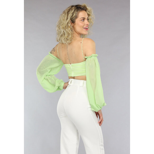 Schulterfreies Chiffon-Top in Hellgrün