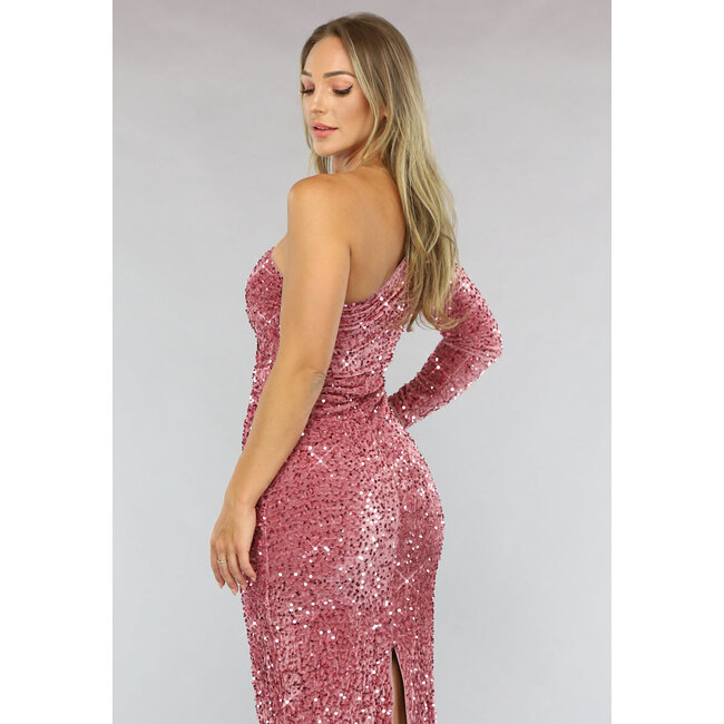 Rosa asymmetrisches Kleid mit Pailletten