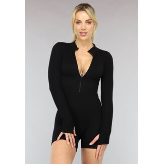 Schwarzer sportlicher Stretch Playsuit
