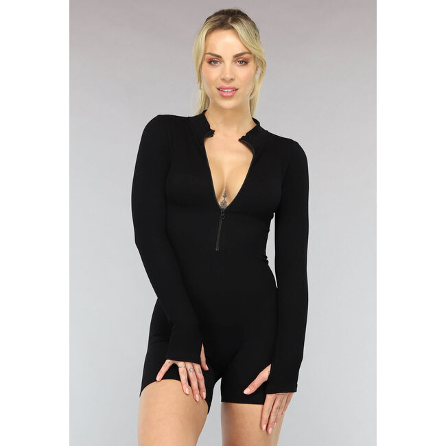 Schwarzer sportlicher Stretch Playsuit