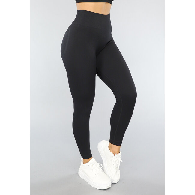 Schwarze Rippensport-Tights mit Scrunch-Effekt