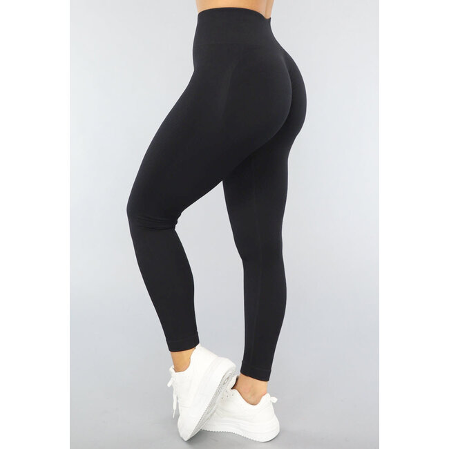 Schwarze Rippensport-Tights mit Scrunch-Effekt