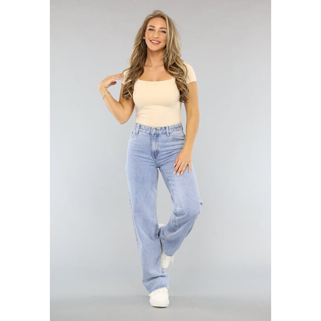 Beige Kurzärmeliges tailliertes Top