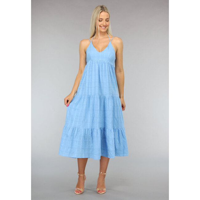 Blaues langes fließendes Kleid mit Schnüren