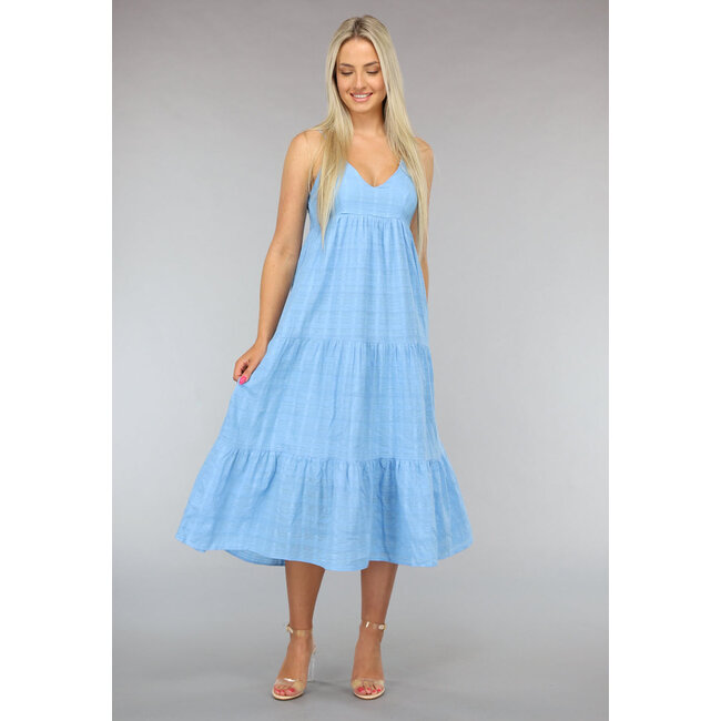Blaues langes fließendes Kleid mit Schnüren
