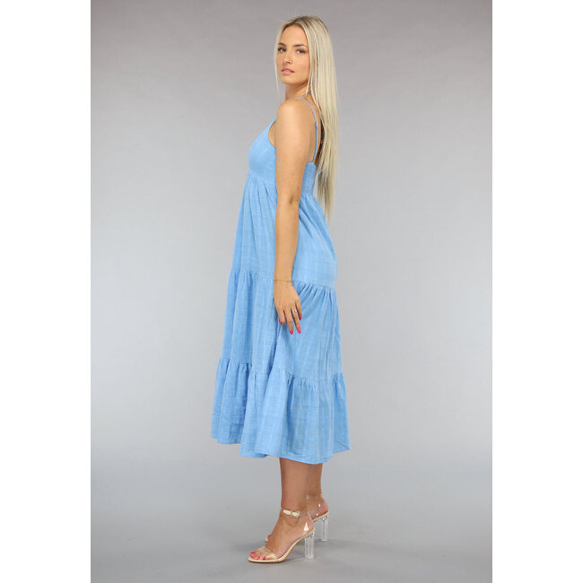 Blaues langes fließendes Kleid mit Schnüren