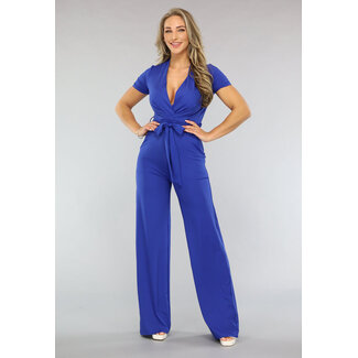 Blauer Jumpsuit mit weitem Bein und Gürtel