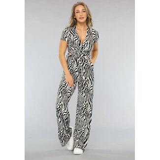 NEW1004 Kurzärmeliger Jumpsuit mit weißem Zebramuster