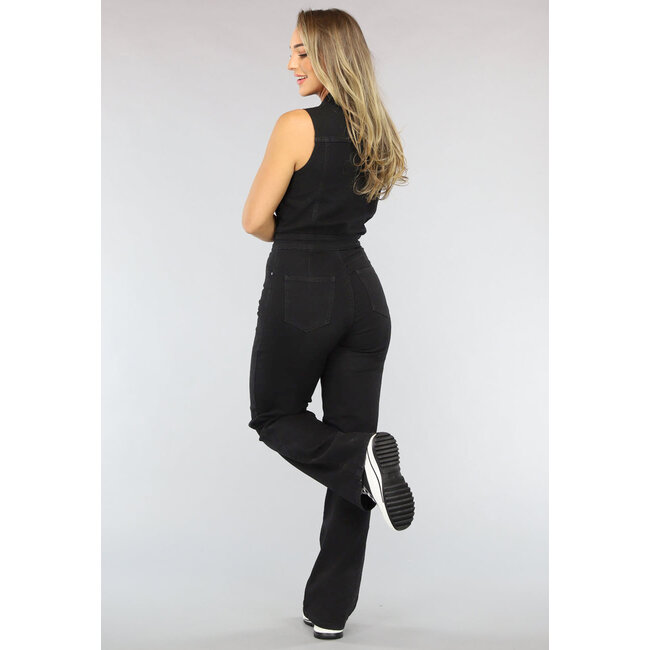 Schwarzer ärmelloser Denim-Jumpsuit