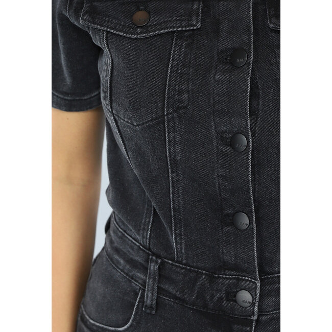 Schwarzer Denim Playsuit mit geknöpftem Verschluss