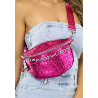 Rosa Metallic-Kroko-Tasche mit Kette