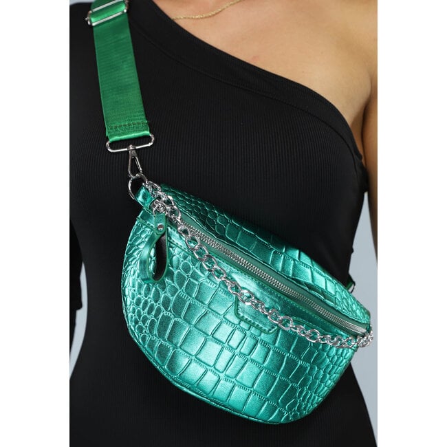 Grüne Metallic-Kroko-Gürteltasche