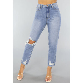 NEW0304 Blaue Ripped Jeans in Mom Fit