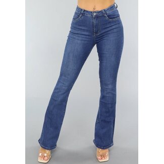 NEW0304 Ausgestellte Jeans mit hoher Taille in Dunkelblau