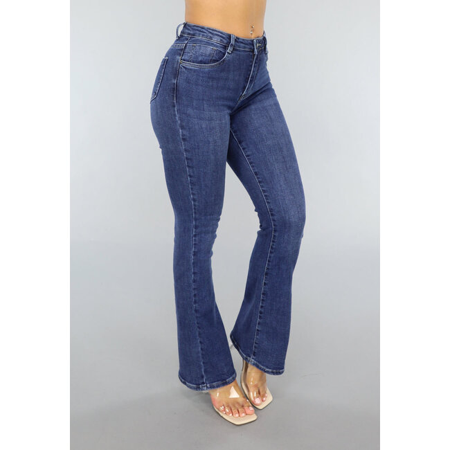 Dunkelblaue Mid Waist Flair Jeans