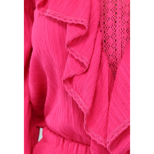 Fuchsia Ibiza Co Ord Set mit Rüschen
