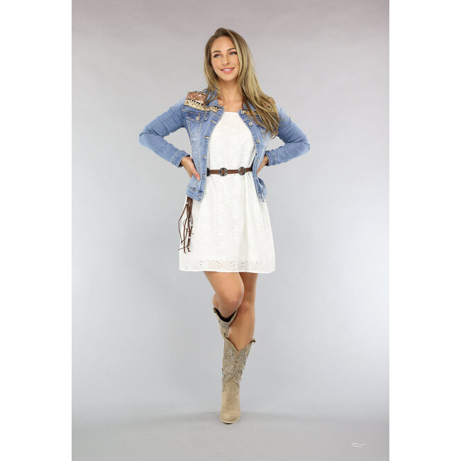 Blaue Boho-Denimjacke mit Pailletten