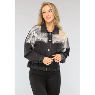 Dunkelgraue Glitzer-Jeansjacke