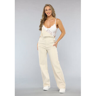 Redial Jeans Denim-Overall mit Schulterriemen in Beige