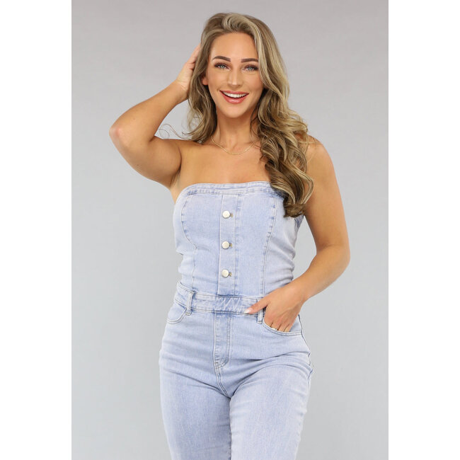 Trägerloser Denim-Jumpsuit mit geradem Bein