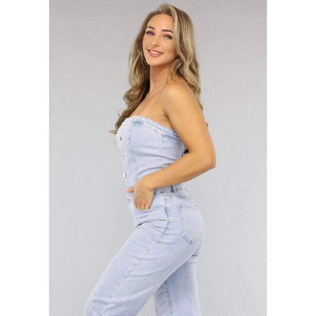 Trägerloser Denim-Jumpsuit mit geradem Bein