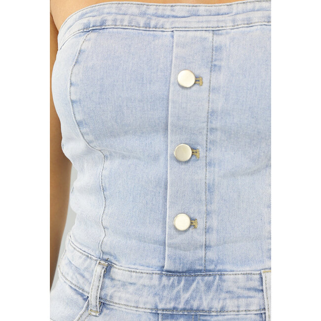 Trägerloser Denim-Jumpsuit mit geradem Bein