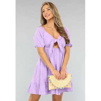 Fliederfarbenes Musselin-Kleid mit Schleifendetail