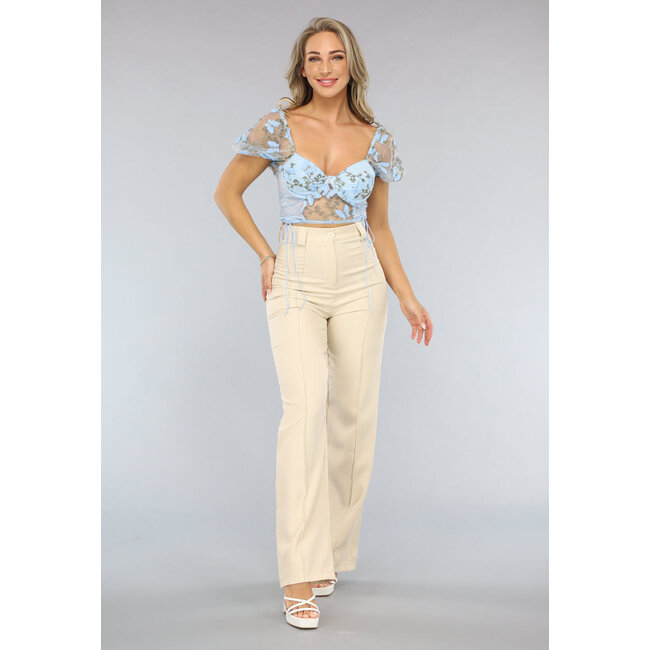 Hellblaues Spitzenkorsett-Top mit Vintage-Blumen