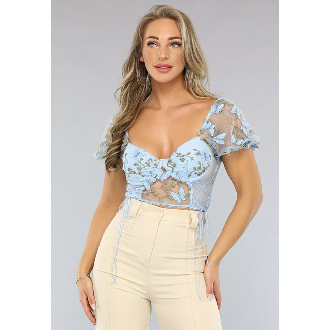 Hellblaues Spitzenkorsett-Top mit Vintage-Blumen