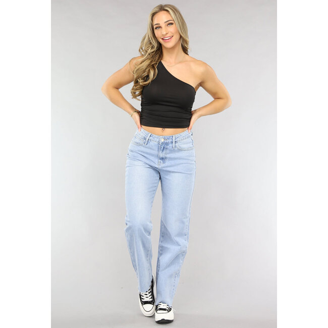 Schwarzes asymmetrisches One-Shoulder-Top mit Falten