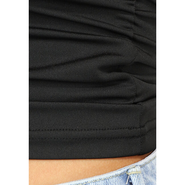 Schwarzes asymmetrisches One-Shoulder-Top mit Falten