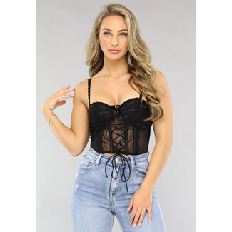 Schwarzes Spitzen-Bustier-Top mit Schleife