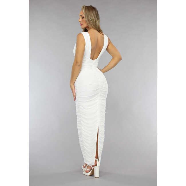 Weißes plissiertes Bodycon-Kleid aus Mesh