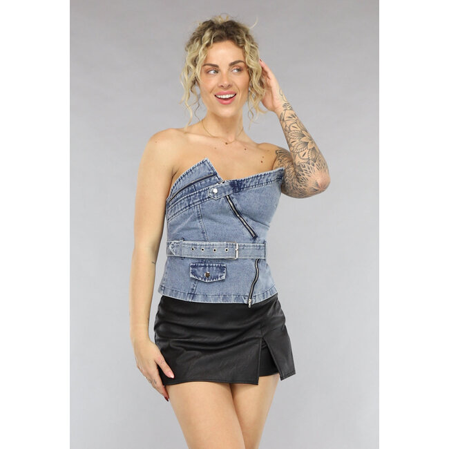 Asymmetrisches Denim-Top mit Schnallendetail